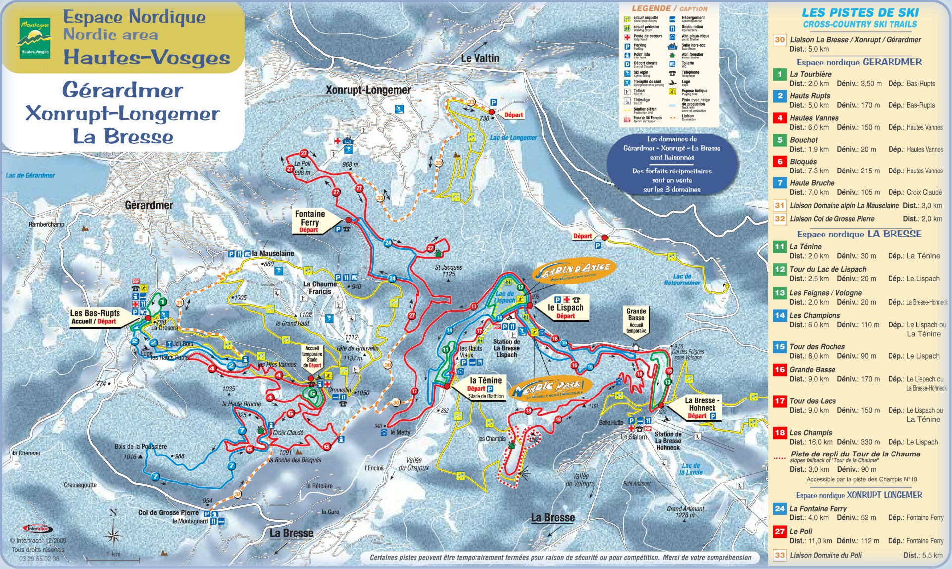 Plan des activités nordiques des Hautes Vosges 