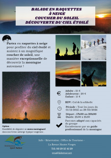 Balade en raquettes à neige ou à pied au coucher du soleil - découverte du ciel étoilé - Destination Sport Nature - La Bresse Hautes Vosges
